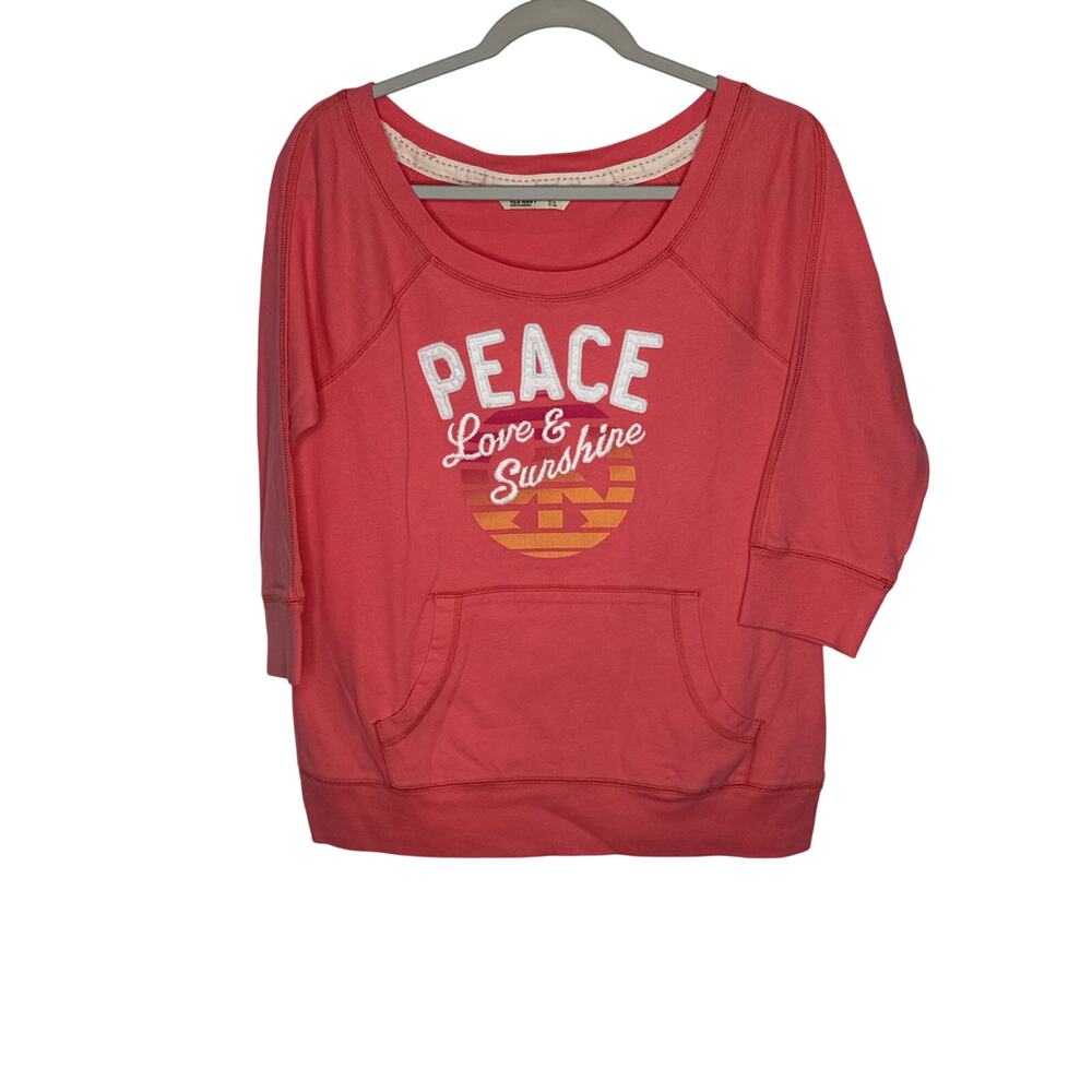 Old Navy  Sz L Peace Love Sunshine 3/4 Sleeve Lightweight Sweatshirt.